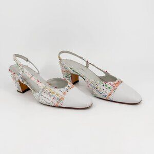 Chanel White Multicolor Tweed Cap Toe Slingback CC Pumps Size 40 US 9–9.5